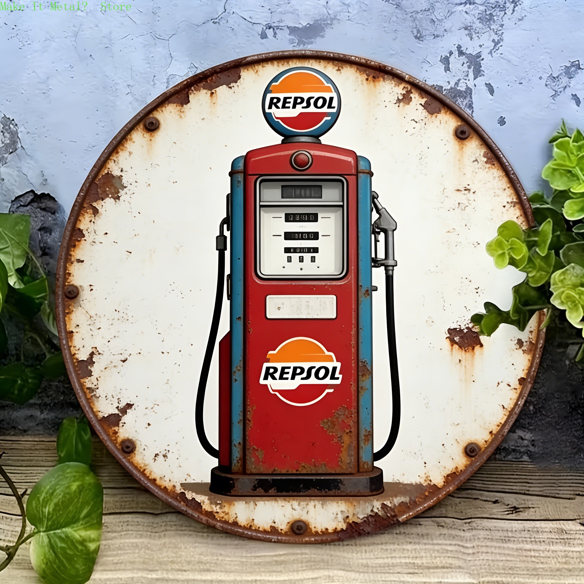 Brass Weight Plate - Vintage Repsol Gas Pump Metal Tin