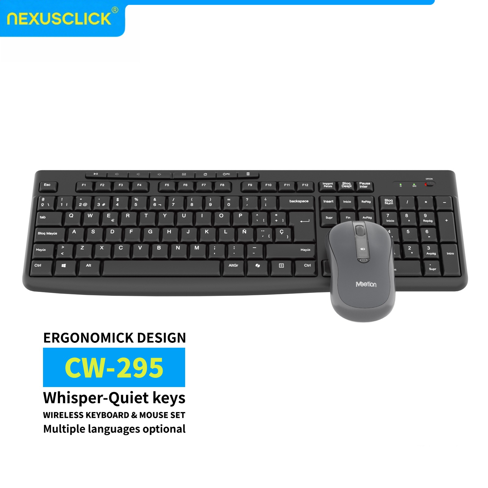 Gaming Keyboard And Mouse Combo Wireless - NexusClick Low-Profile Ergonomic Wireless Keyboard Mouse