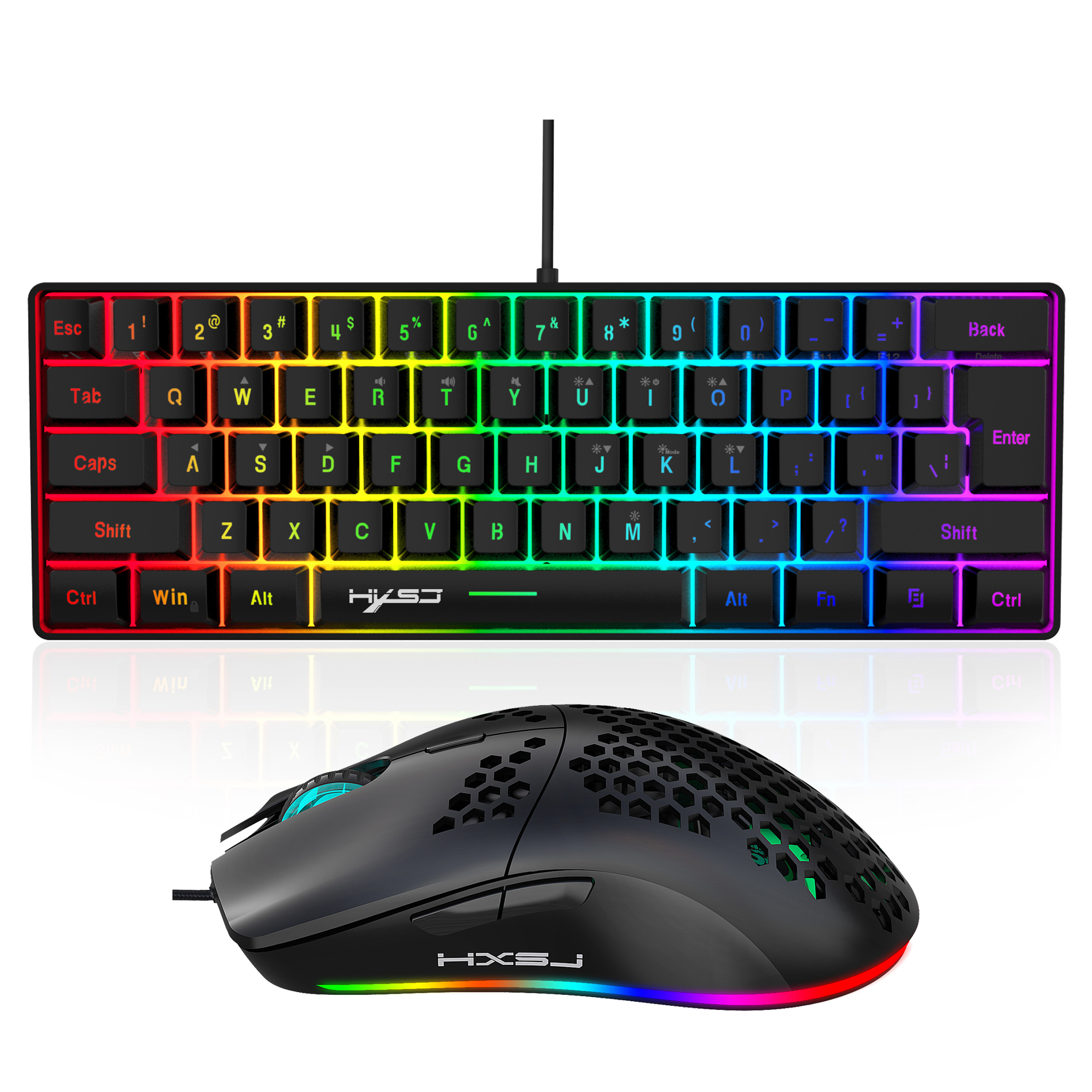 Hot selling HXSJ 61 keys V700  - Gaming Keyboard Mouse Set avaliação e preço