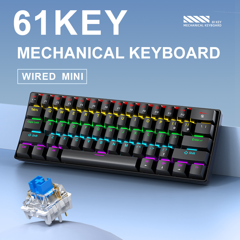 K61 Wired Mechanical Gaming Ke - Gaming Keyboard Blue Switches avaliação e preço