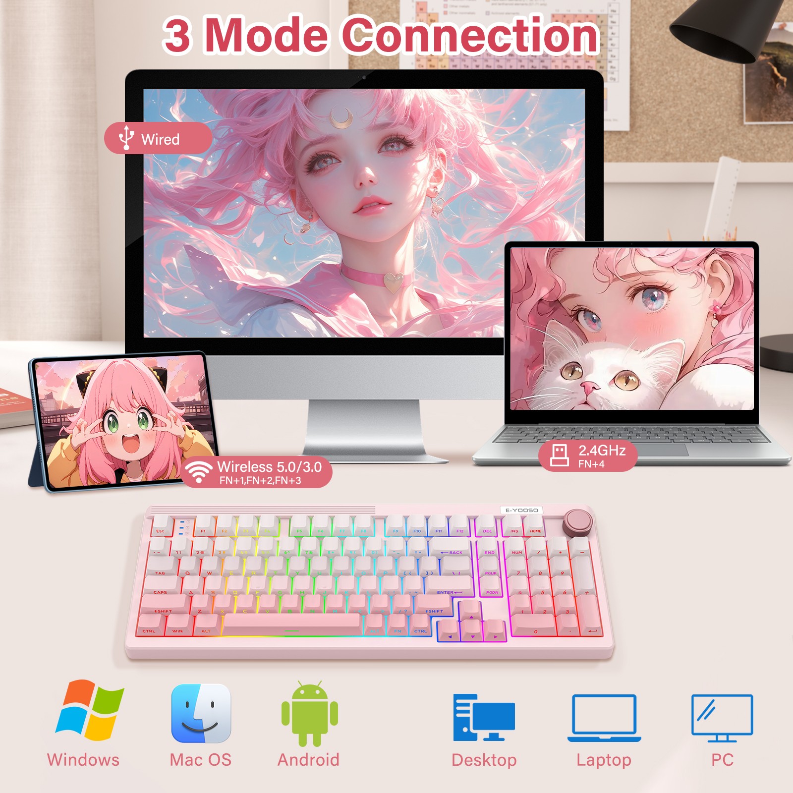 E-YOOSO 98-Key Wired Tri-mode  - Gaming Keyboard E Yooso avaliação e preço