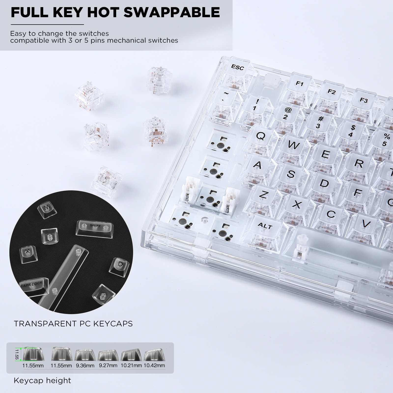 YUNZII X75 White 82 Keys Hot S - Keyboard Gaming Transparent avaliação e preço
