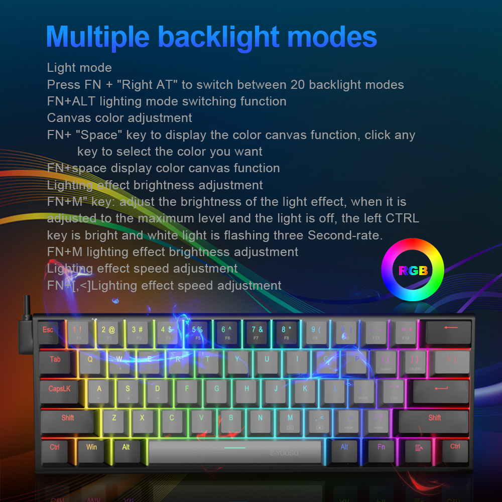 E-YOOSO Z11 RGB USB 60% Mini M - Gaming Keyboard Blue Switches avaliação e preço